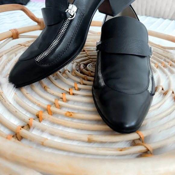 Chloe Black Leather Lumi Block Heel Zip Pumps Silver Zippers Loafer Chunky - Picture 9 of 13